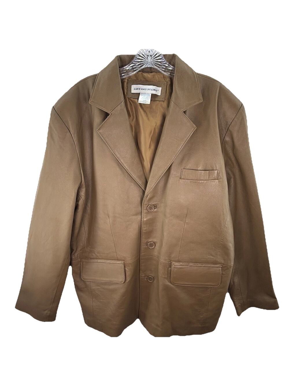 VTG Irvine Park Men's 44R Genuine Leather Caramel Brown Blazer Jacket Coat 70s